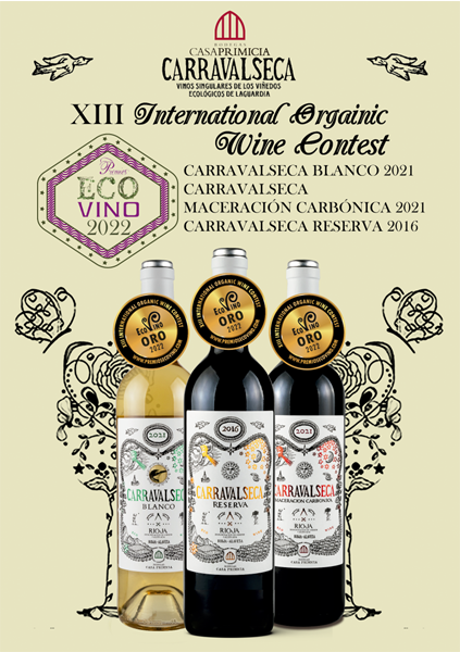 Carravalseca continúa triunfando en los concursos vinícolas. Tres nuevos oros en los premios Ecovino.